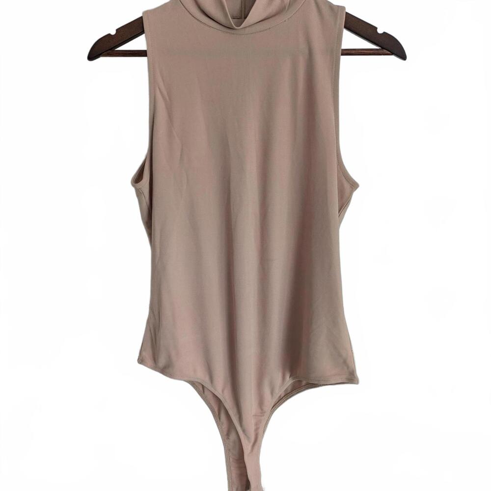 Donna Karan New York Sleeveless Mock Neck Bodysuit in Beige